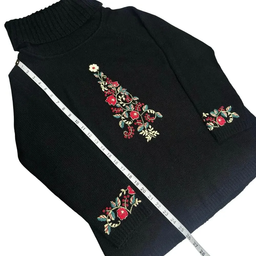 Coldwater Creek | Women | Floral Christmas Embroidered Cowl Neck Sweater | XL